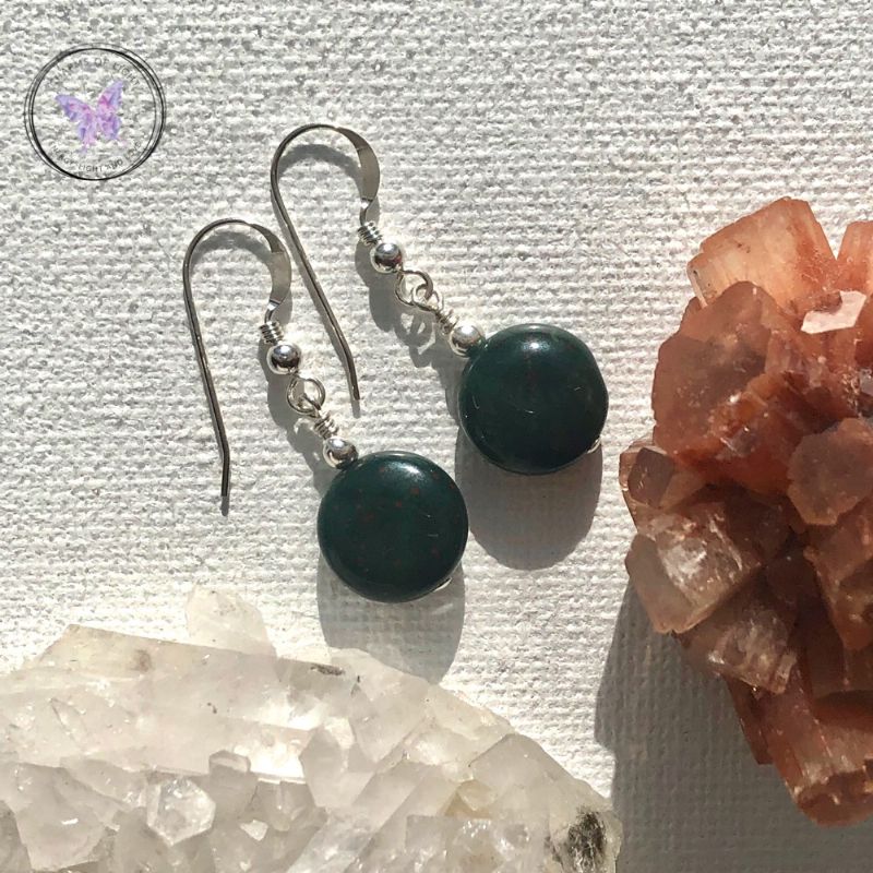 Bloodstone Coin Earrings